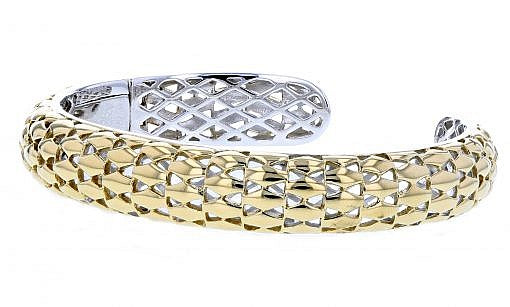 Italian Sterling Silver Bangle Bracelet with yellow gold plating