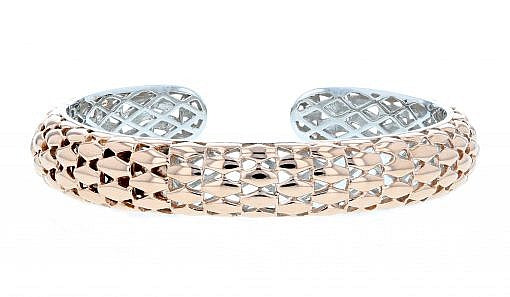 Italian Sterling Silver Bangle Bracelet with rose gold plating