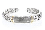 Italian Sterling Silver Bangle Bracelet with 1.23ct diamonds and 14K solid yellow gold accents