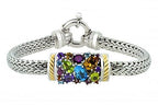 Italian Sterling Silver Bracelet with 3.76ctw semi precious stones and 14K solid yellow gold accents