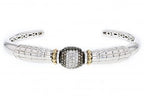 Italian sterling silver bangle bracelet with 0.49ct. brown & white diamonds and solid 14K yellow gold accents