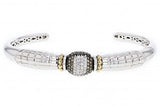 Italian sterling silver bangle bracelet with 0.49ct. brown & white diamonds and solid 14K yellow gold accents