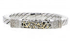 Italian sterling silver bangle bracelet with 0.50ct diamonds and solid 14K yellow gold accents