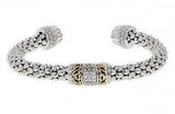 Italian sterling silver bangle bracelet with 0.20ct. diamonds and solid 14K yellow gold accent