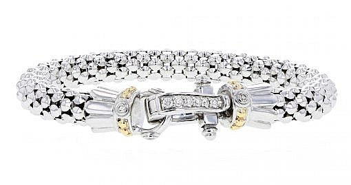 Italian Sterling Silver Bracelet with 0.40ct diamonds and 14K solid yellow gold accents