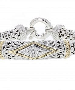 Italian sterling silver flex bracelet with 0.25ct diamonds and solid 14K yellow gold accents