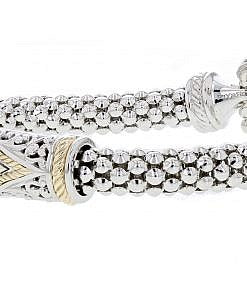 Italian sterling silver flex bracelet with 0.25ct diamonds and solid 14K yellow gold accents