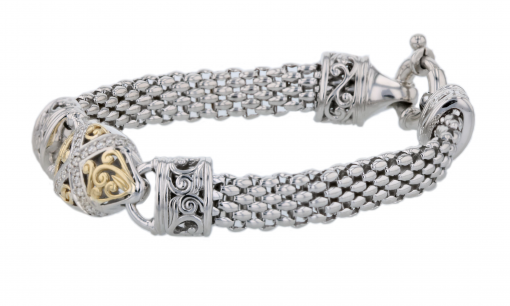 Italian sterling silver bracelet with 0.40ct diamonds and solid 14K yellow gold accents