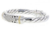 Italian sterling silver bangle bracelet with 0.40ct diamonds and solid 14K yellow gold accents
