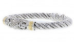 Italian sterling silver bangle bracelet with 0.50ct diamonds and solid 14K yellow gold accents