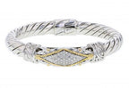 Italian sterling silver bangle bracelet with 0.50ct. diamonds and solid 14K yellow gold accent