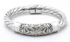 Italian sterling silver bangle bracelet with 0.50ct diamonds and solid 14K yellow gold accents