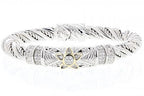 Italian sterling silver bangle bracelet with 0.50ct diamonds and solid 14K yellow gold accents