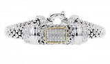 Italian sterling silver flex bracelet with 0.50ct. diamonds and solid 14K yellow gold accent
