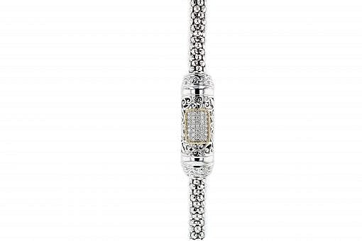 Italian sterling silver flex bracelet with 0.50ct. diamonds and solid 14K yellow gold accent