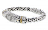 Italian sterling silver bangle  bracelet with 0.50ct. diamonds and solid 14K yellow gold accent