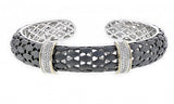 Italian sterling silver bangle bracelet with 0.32ct. diamonds, 14K solid yellow gold accents and a black matte finish
