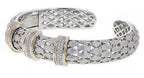 Italian Sterling Silver Bangle Bracelet with 0.50ct. diamonds, 14K solid yellow gold accents and a shiny polished finish