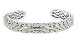 Italian Sterling Silver Matte Bracelet with 0.35ct diamonds and 14K solid yellow gold accents