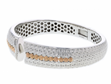 Italian Sterling Silver Bangle Bracelet with .19ct. diamonds and 14K solid rose gold accents