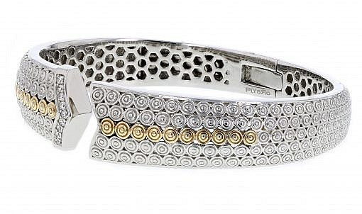 Italian Sterling Silver Bangle Bracelet with .20ct. diamonds and 14K solid yellow gold accents