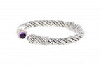 Limited Edition Italian sterling silver bangle bracelet with amethysts, 0.14ct. diamonds and solid 14K yellow gold accents