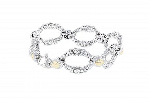 Italian sterling silver bracelet with solid 14K yellow gold accents