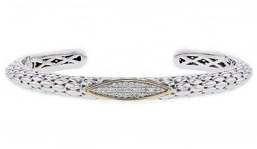 Italian Sterling Silver Bangle Bracelet with 0.33ct. diamonds and 14K solid yellow gold accent