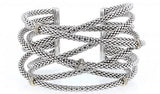 Italian Sterling Silver Mesh Cuff with 0.33ct diamond and 14K solid yellow gold accent