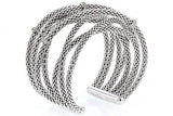 Italian Sterling Silver Mesh Cuff with 0.33ct diamond and 14K solid yellow gold accent