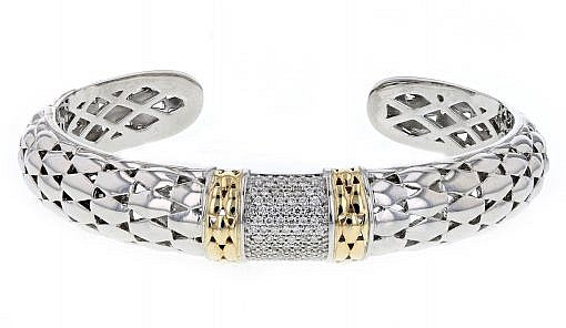 Italian Sterling Silver Bracelet with 0.46ct diamonds and 14K solid yellow gold accents