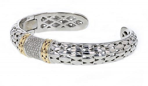 Italian Sterling Silver Bracelet with 0.46ct diamonds and 14K solid yellow gold accents