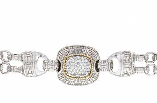 Limited Edition Italian Sterling Silver Bracelet with 0.54ct. diamonds and 14K solid yellow gold accents