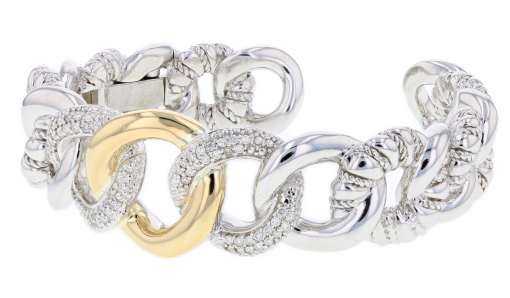 Italian Sterling Silver Bracelet with 0.54ct. diamonds and 14K solid yellow gold accents