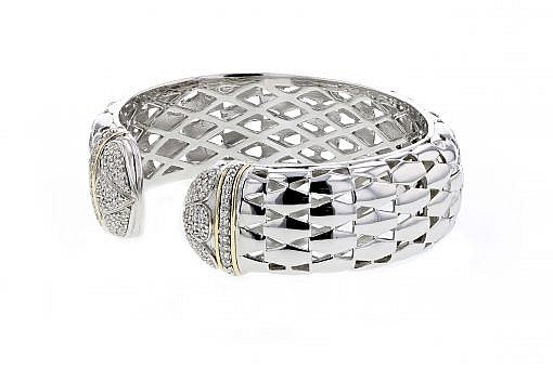 Italian Sterling Silver Bracelet with 1.42ct diamonds and 14K solid yellow gold accents