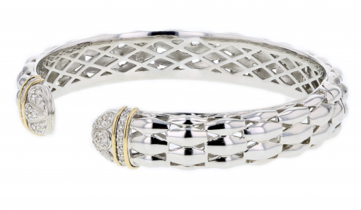 Italian Sterling Silver Bracelet with 0.60ct. diamonds and 14K solid yellow gold accents