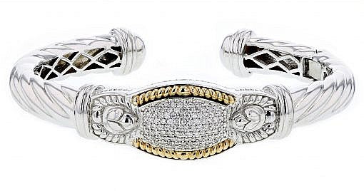 Italian Sterling Silver Bracelet with 0.52ct diamonds and 14K solid yellow gold accents