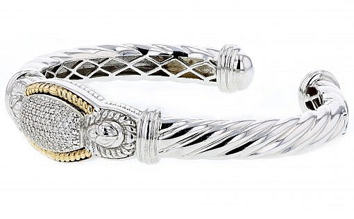 Italian Sterling Silver Bracelet with 0.52ct diamonds and 14K solid yellow gold accents