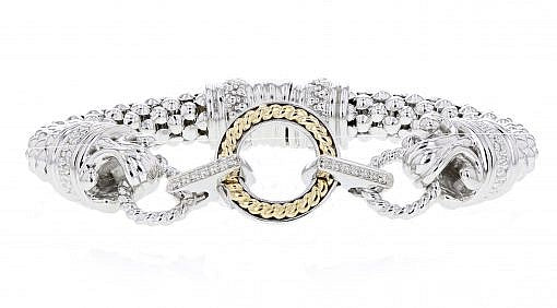 Italian Sterling Silver Bracelet with 0.06ct diamonds and 14K solid yellow gold accents