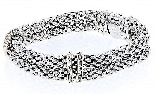 Italian Sterling Silver Bracelet with 0.40ct diamonds and 14K solid yellow gold accents