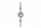 Italian sterling silver bracelet with blue topaz center stone, 0.15ct white diamonds and solid 14K yellow gold accents