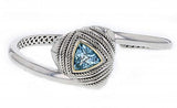 Limited Edition Italian Sterling Silver Hinge Bracelet with a trillion blue topaz and 14K solid yellow gold accents