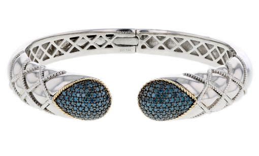 Italian Sterling Silver Bracelet with 1.21ct. blue diamonds and 14K solid yellow gold accents