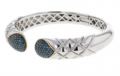 Italian Sterling Silver Bracelet with 1.21ct. blue diamonds and 14K solid yellow gold accents