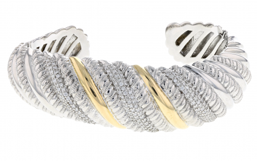 Italian Sterling Silver Bracelet with 1.08ct. diamonds and 14K solid yellow gold accents