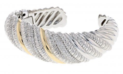 Italian Sterling Silver Bracelet with 1.08ct. diamonds and 14K solid yellow gold accents