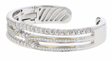 Italian Sterling Silver Bangle Bracelet with 1.02ct. diamonds and 14K solid yellow gold accents