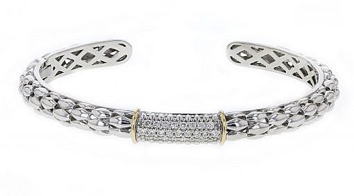 Italian sterling silver bracelet with 0.38ct diamonds and 14K solid yellow gold accents