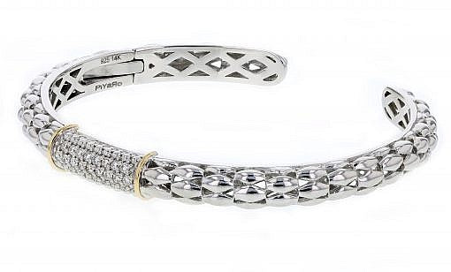 Italian sterling silver bracelet with 0.38ct diamonds and 14K solid yellow gold accents