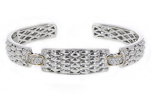Italian Sterling Silver Bracelet with 0.16ct diamonds and 14K solid yellow gold accents